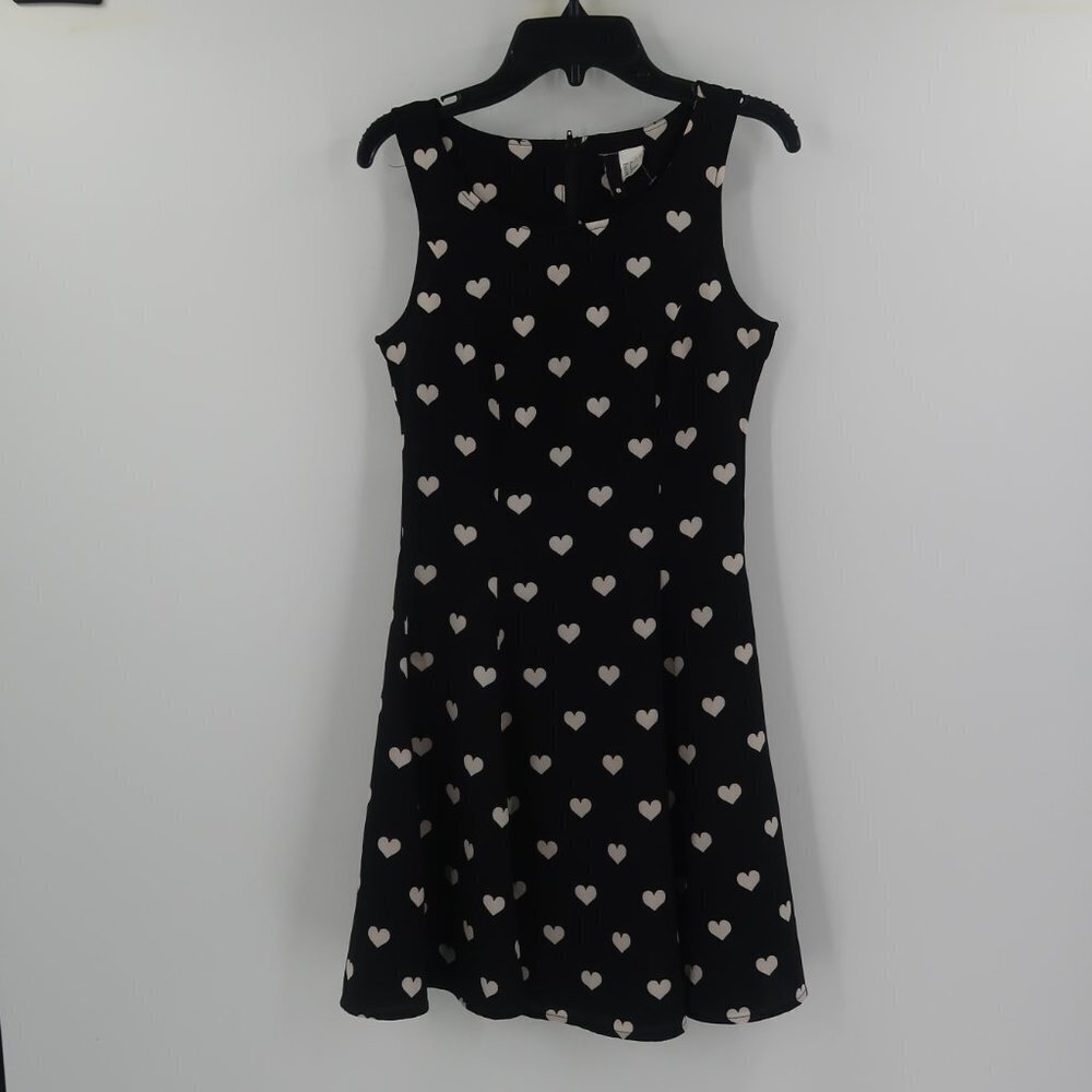 8 Brand Fit and Flare Black Dress w Hearts Size 4